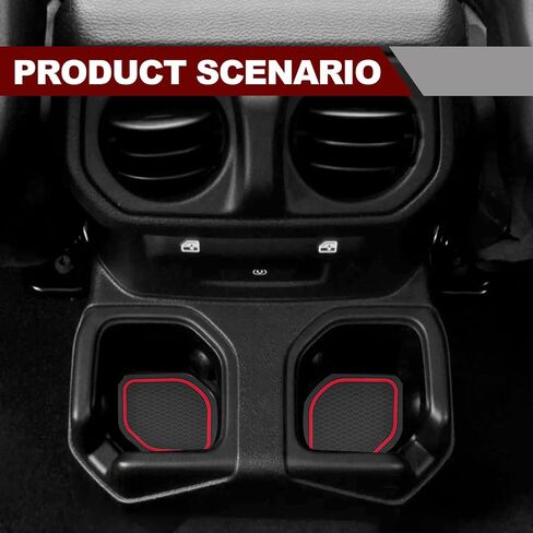 4 Pcs Kit Cup Holder Inserts Coaster - Compatible with 2018-2023 Wrangler JL/JLU and 2020-2023 Gladiator JT Cup Mat Pad Upgraded Anti-Dust Interior Accessories, for deep Rear Cup Holders (Red) in Saudi Arabia