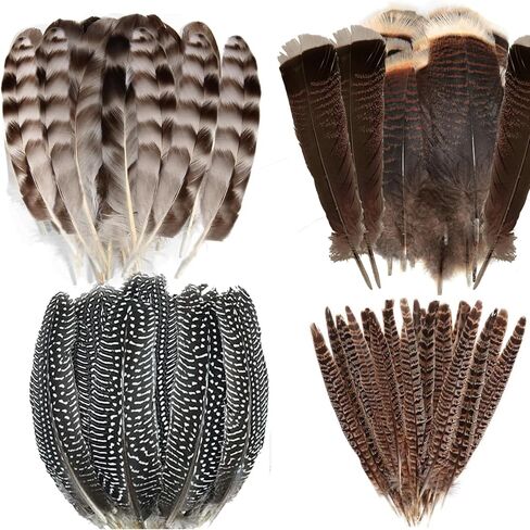 40 قطعة من ريش الدراج المرقط الطبيعي للحرف اليدوية، 6-8 بوصة من ريش الديك الرومي لصناعة القبعة بنفسك وترتيبات الأزهار لتزيين صائد الأحلام in Kuwait