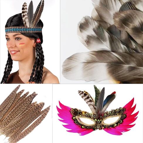 40 قطعة من ريش الدراج المرقط الطبيعي للحرف اليدوية، 6-8 بوصة من ريش الديك الرومي لصناعة القبعة بنفسك وترتيبات الأزهار لتزيين صائد الأحلام in Kuwait
