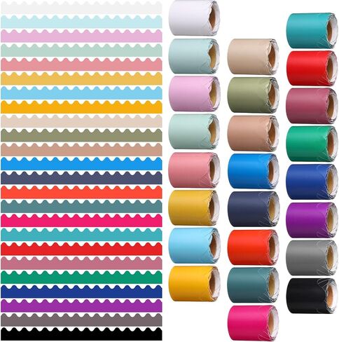 24 Rolls 393.6 ft Colorful Bulletin Board Borders 24 Multiple Colors Scalloped Classroom Borders for Bulletin Board Decorations Bulletin Board Trim for White Board Wall Locker Room Desk School Decor in Saudi Arabia