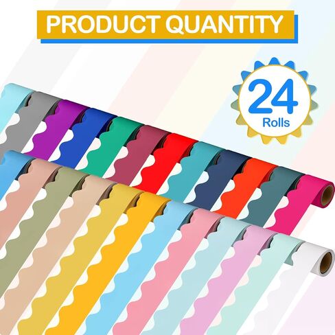 24 Rolls 393.6 ft Colorful Bulletin Board Borders 24 Multiple Colors Scalloped Classroom Borders for Bulletin Board Decorations Bulletin Board Trim for White Board Wall Locker Room Desk School Decor in Saudi Arabia
