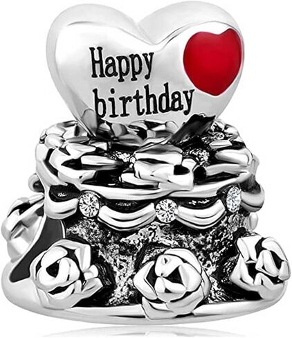 Happy Birthday Cake Love Heart Birthday Jewelry Bead Charms Compatible with Pandora Charm Bracelets in Saudi Arabia