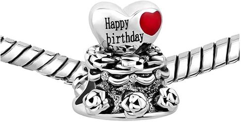 Happy Birthday Cake Love Heart Birthday Jewelry Bead Charms Compatible with Pandora Charm Bracelets in Saudi Arabia