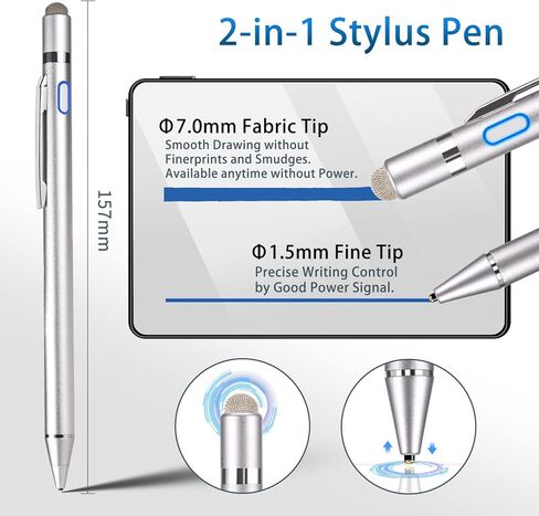 Active Stylus Digital Pencil with 1.5mm Ultra Fine Tip Pen for iPad/iPhone/Samsung/HP/Dell/ASUS Tablets, Drawing Stylus Pen on Touch Screens,Grey in Saudi Arabia
