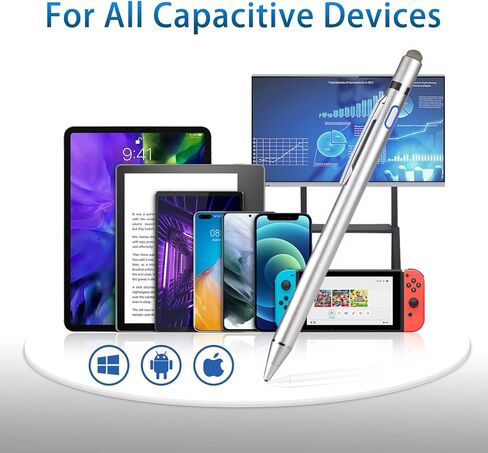 Active Stylus Digital Pencil with 1.5mm Ultra Fine Tip Pen for iPad/iPhone/Samsung/HP/Dell/ASUS Tablets, Drawing Stylus Pen on Touch Screens,Grey in Saudi Arabia
