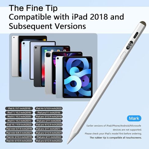Stylus Pen for iPad Pro 12.9"/11", iPad 6/7/8/9/10, iPad Air 3/4/5, iPad Mini 5/6, Fast Charge Apple iPad Pencil with Magnetic Tilt Sensitive Palm Rejection, Newly Dual-Tip for Touch Screens in Saudi Arabia