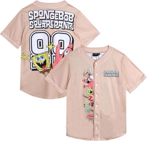 Nickelodeon Women's Spongebob Squarepants Baseball Jersey - Novelty Fashion Uniform Shirt - Button Down Jersey Top Women, S-L in Saudi Arabia