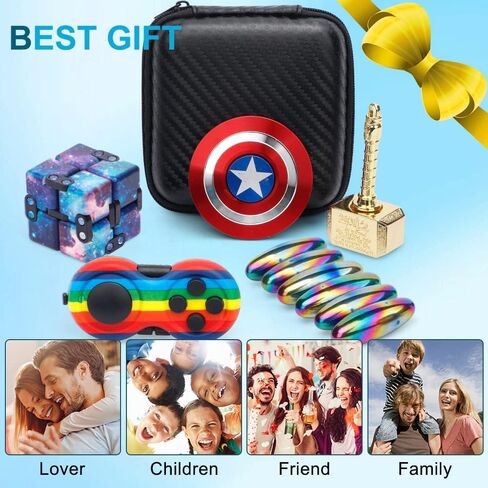 10 عبوات من فيدجيت سبينر للأطفال والكبار، مكعب معدني 2 في 1 لإصبع المطرقة، أحجار بيض خشخيشة مغناطيسية، مكعب إنفينيتي، درع جيروسكوبي بأطراف الأصابع لتخفيف التوتر، هدية لعبة مكتب المكتب in Kuwait