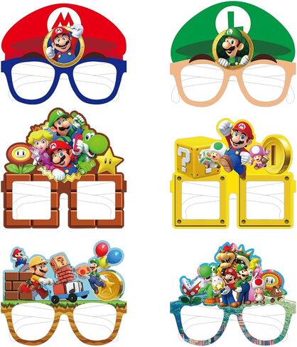 GeRRiT 12pcs Mario Party Paper Eyeglasses, Mario Birthday Party Supplies. Mario Party Decoration Props Photos, Red in Saudi Arabia