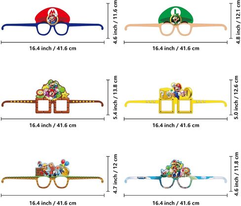 GeRRiT 12pcs Mario Party Paper Eyeglasses, Mario Birthday Party Supplies. Mario Party Decoration Props Photos, Red in Saudi Arabia