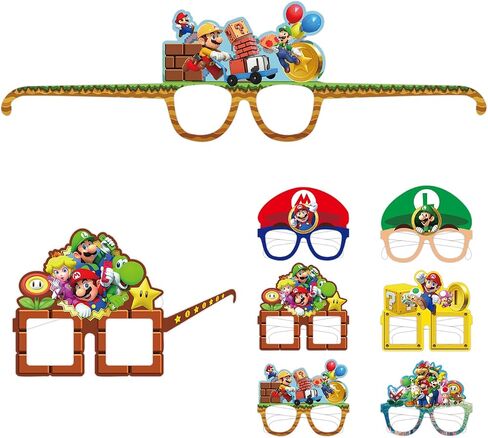 GeRRiT 12pcs Mario Party Paper Eyeglasses, Mario Birthday Party Supplies. Mario Party Decoration Props Photos, Red in Saudi Arabia