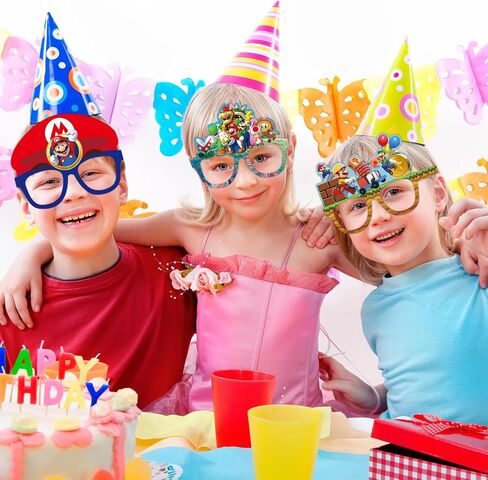 GeRRiT 12pcs Mario Party Paper Eyeglasses, Mario Birthday Party Supplies. Mario Party Decoration Props Photos, Red in Saudi Arabia
