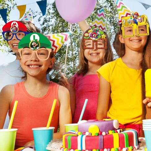 GeRRiT 12pcs Mario Party Paper Eyeglasses, Mario Birthday Party Supplies. Mario Party Decoration Props Photos, Red in Saudi Arabia