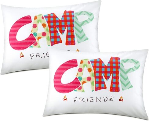 غطاء وسادة Moukeren Camp Friends Girl مطبوع عليه توقيعه، غطاء وسادة للمخيم الصيفي، غطاء وسادة للسفر، غطاء وسادة للسفر للأطفال، حزمة أشياء أساسية وإكسسوارات النوم (العديد من الألوان، قطعة واحدة) in Kuwait