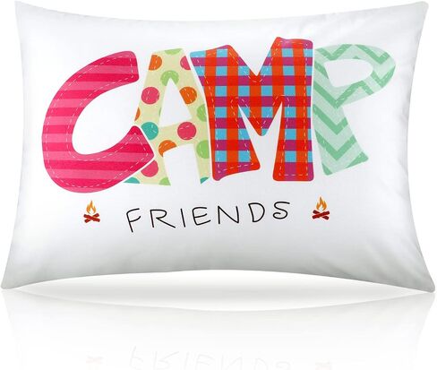 غطاء وسادة Moukeren Camp Friends Girl مطبوع عليه توقيعه، غطاء وسادة للمخيم الصيفي، غطاء وسادة للسفر، غطاء وسادة للسفر للأطفال، حزمة أشياء أساسية وإكسسوارات النوم (العديد من الألوان، قطعة واحدة) in Kuwait
