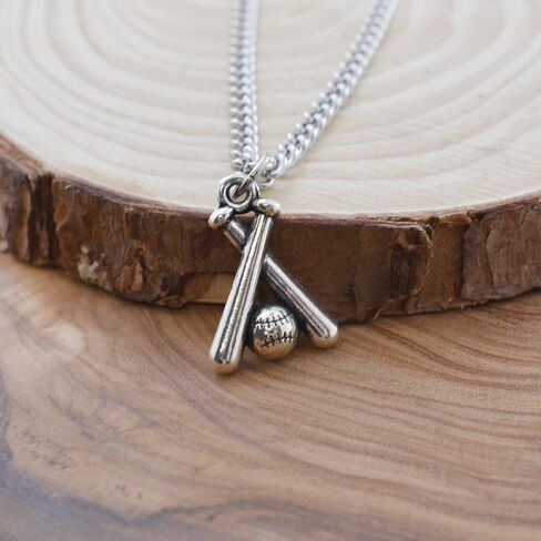 Baseball Necklace Silver Mixed Metal on a 16 Inch Stainless Steel Curb Chain. Boys Necklace. Boys Jewelry. Baseball Mom. Gifts for Boys 8-10. Sports Jewelry. in Saudi Arabia