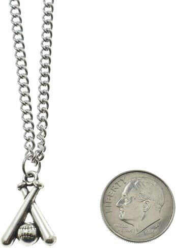 Baseball Necklace Silver Mixed Metal on a 16 Inch Stainless Steel Curb Chain. Boys Necklace. Boys Jewelry. Baseball Mom. Gifts for Boys 8-10. Sports Jewelry. in Saudi Arabia