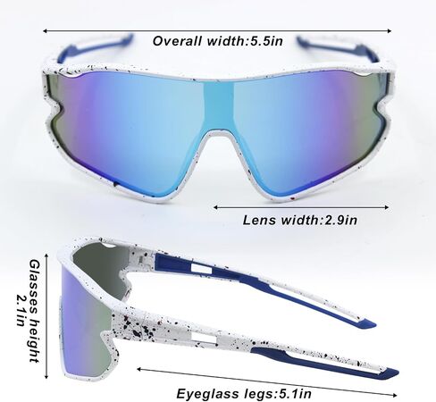 Polarized Sunglasses,Outdoor Sports GlassesUV400,Men,Women,Youth,Baseball,Bicycle,Windproof ​Sports Running(Blue),Large in Saudi Arabia