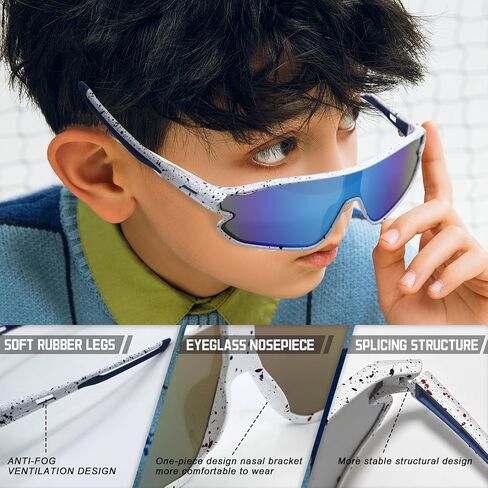 Polarized Sunglasses,Outdoor Sports GlassesUV400,Men,Women,Youth,Baseball,Bicycle,Windproof ​Sports Running(Blue),Large in Saudi Arabia