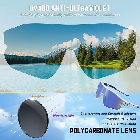 Polarized Sunglasses,Outdoor Sports GlassesUV400,Men,Women,Youth,Baseball,Bicycle,Windproof ​Sports Running(Blue),Large in Saudi Arabia