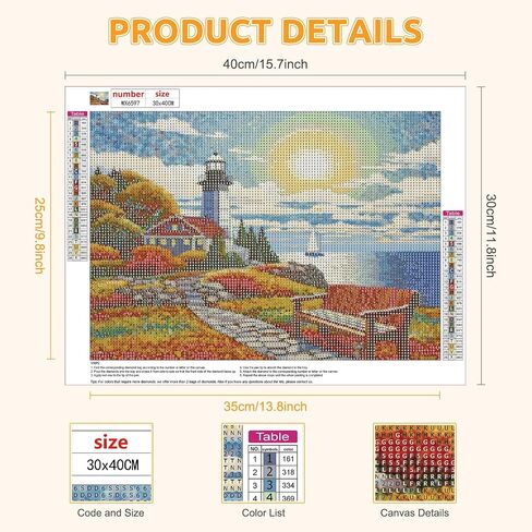 EOBROMD Diamond Art Painting Kits, Paint by Number Kits for Adults Beginners Lighthouse DIY Paint Picture with Full Drill Diamond Dots for Home Wall Art Decor 16x12inch in Saudi Arabia