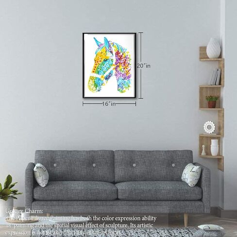 مجموعات لف الطلاء المخرمة الورقية من Uniquilling، لوحة بالأرقام للبالغين - الحصان، أفضل الهدايا لتزيين الحائط يدويًا (مجموعة الرسم + مجموعة الأدوات) (أساسي) in Kuwait