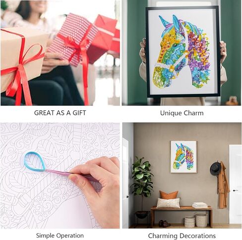 مجموعات لف الطلاء المخرمة الورقية من Uniquilling، لوحة بالأرقام للبالغين - الحصان، أفضل الهدايا لتزيين الحائط يدويًا (مجموعة الرسم + مجموعة الأدوات) (أساسي) in Kuwait