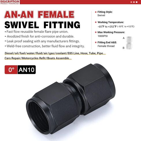 PTNHZ 2PCS 6AN Female to 6AN Female 45 Degree Swivel Coupler Fitting Adapter Union Hose End Aluminum Anodized Black in Saudi Arabia