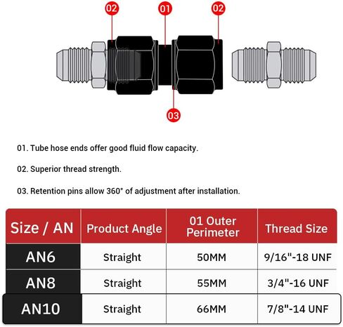 PTNHZ 2PCS 6AN Female to 6AN Female 45 Degree Swivel Coupler Fitting Adapter Union Hose End Aluminum Anodized Black in Saudi Arabia