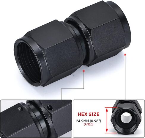 PTNHZ 2PCS 6AN Female to 6AN Female 45 Degree Swivel Coupler Fitting Adapter Union Hose End Aluminum Anodized Black in Saudi Arabia
