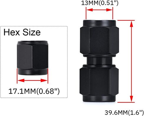 PTNHZ 2PCS 6AN Female to 6AN Female 45 Degree Swivel Coupler Fitting Adapter Union Hose End Aluminum Anodized Black in Saudi Arabia