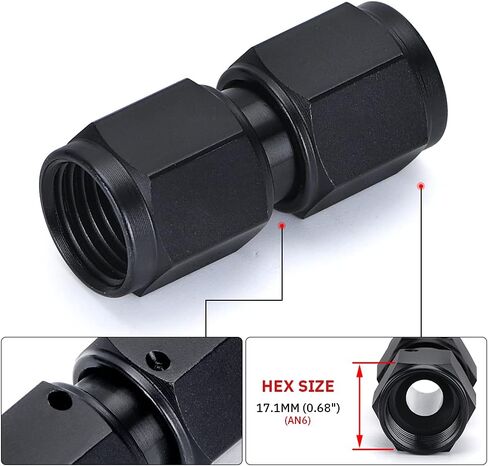 PTNHZ 2PCS 6AN Female to 6AN Female 45 Degree Swivel Coupler Fitting Adapter Union Hose End Aluminum Anodized Black in Saudi Arabia