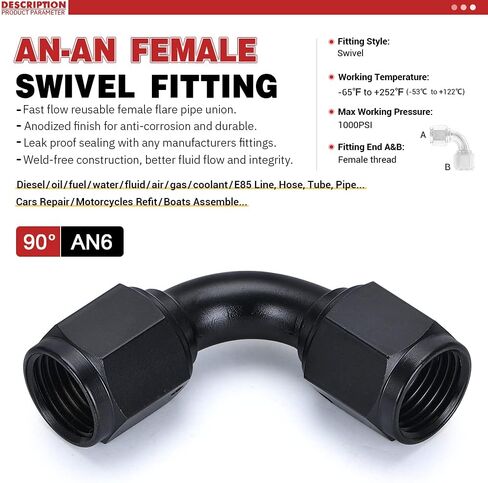 2 قطعة 10AN أنثى إلى 10AN أنثى مستقيم قطب مقرنة تركيب محول الاتحاد خرطوم نهاية الألومنيوم بأكسيد الأسود in Kuwait