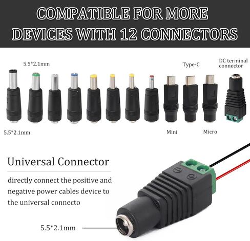 USB C to DC 5.5mm x 2.1mm Power Cable Cord, USB C Input to DC 12V Out Charging Cable, Work with PD Charger and PD Power Bank, Output DC 12V 3A MAX 36W in Kuwait