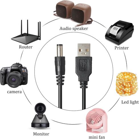 USB C to DC 5.5mm x 2.1mm Power Cable Cord, USB C Input to DC 12V Out Charging Cable, Work with PD Charger and PD Power Bank, Output DC 12V 3A MAX 36W in Kuwait