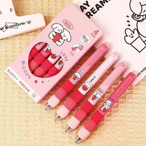 4 Pcs Erasable Gel Pens Cute Retractable Pens Cartoon Bear Pens 0.5mm Black Ink Pen Office School Pens Women Girls Boys Pens (Black Ink-Coffee Bear) in Kuwait
