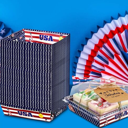 50 Pcs 4th of July Patriotic Charcuterie Boxes with Clear Lids American Flag Small Paper Charcuterie Boxes with Ropes and Cards USA Disposable Food Containers Dessert Cake Treat Goodie Boxes in Saudi Arabia