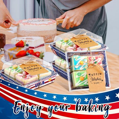 50 Pcs 4th of July Patriotic Charcuterie Boxes with Clear Lids American Flag Small Paper Charcuterie Boxes with Ropes and Cards USA Disposable Food Containers Dessert Cake Treat Goodie Boxes in Saudi Arabia