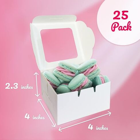 White Paper Bakery Boxes - 25-Pack Single Pastry Box 4-Inch Packaging with Clear Display Window, Donut, Mini Cake, Pie Slice, Dessert Disposable Take-Out Container, Holds 1, 4 x 2.3 x 4 Inches in Saudi Arabia