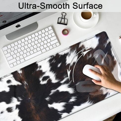 Large Gaming Mouse Pad, Extended Waterproof Desk Pad Protector (31.5" x 11.8") Ergonomics Memory Foam Mouse Wrist Rest Support, for Home Office Laptop Easy Typing, Black & White Cowhide Fur Mouse Mat in Saudi Arabia