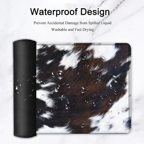 Large Gaming Mouse Pad, Extended Waterproof Desk Pad Protector (31.5" x 11.8") Ergonomics Memory Foam Mouse Wrist Rest Support, for Home Office Laptop Easy Typing, Black & White Cowhide Fur Mouse Mat in Saudi Arabia