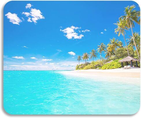 Mouse Pad Beach Palm Trees Design Scenery PC Mouse Mat with Non-Slip Rubber Base Square Washable Computer Mousepad for Laptop Office Home in Kuwait