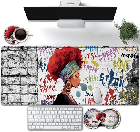 Large Gaming Mouse Pad, Extended Waterproof Desk Pad Protector (31.5" x 11.8") Ergonomics Memory Foam Mouse Wrist Rest Support, for Home Office Laptop Easy Typing, Black & White Cowhide Fur Mouse Mat in Saudi Arabia