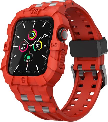 T-ENGINE متوافق مع Apple Watch Series 9 8/7 45mm SE 6/5/4/3 44mm 42mm، حافظة متينة مع حزام للرجال والنساء (45mm/44mm/42mm، برتقالي + خشب) in Kuwait