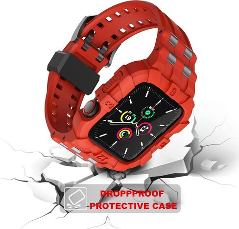 T-ENGINE متوافق مع Apple Watch Series 9 8/7 45mm SE 6/5/4/3 44mm 42mm، حافظة متينة مع حزام للرجال والنساء (45mm/44mm/42mm، برتقالي + خشب) in Kuwait