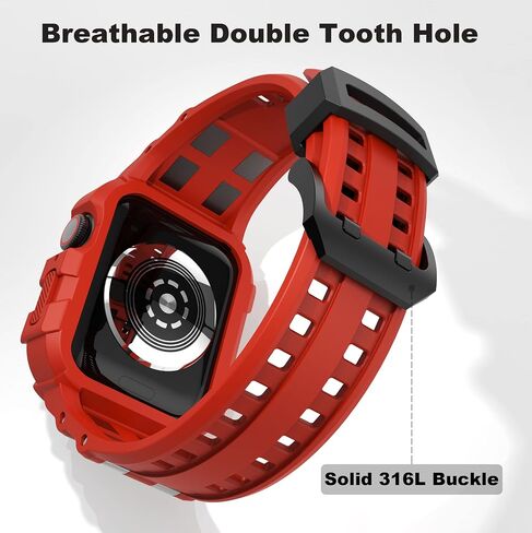 T-ENGINE متوافق مع Apple Watch Series 9 8/7 45mm SE 6/5/4/3 44mm 42mm، حافظة متينة مع حزام للرجال والنساء (45mm/44mm/42mm، برتقالي + خشب) in Kuwait
