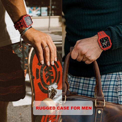 T-ENGINE متوافق مع Apple Watch Series 9 8/7 45mm SE 6/5/4/3 44mm 42mm، حافظة متينة مع حزام للرجال والنساء (45mm/44mm/42mm، برتقالي + خشب) in Kuwait