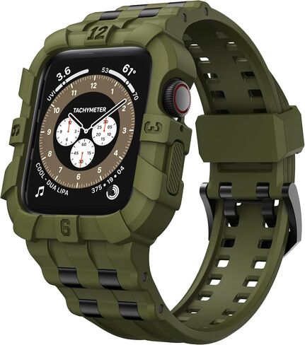 T-ENGINE متوافق مع Apple Watch Series 9 8/7 45mm SE 6/5/4/3 44mm 42mm، حافظة متينة مع حزام للرجال والنساء (45mm/44mm/42mm، برتقالي + خشب) in Kuwait