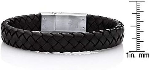 سوار رجالي سبارتان من الجلد الأصلي المضفر مع الفولاذ المقاوم للصدأ باللون الأسود أو البني | إكسسوارات الموضة الرجالية الأنيقة in Kuwait