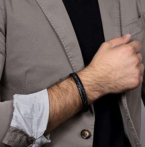 سوار رجالي سبارتان من الجلد الأصلي المضفر مع الفولاذ المقاوم للصدأ باللون الأسود أو البني | إكسسوارات الموضة الرجالية الأنيقة in Kuwait